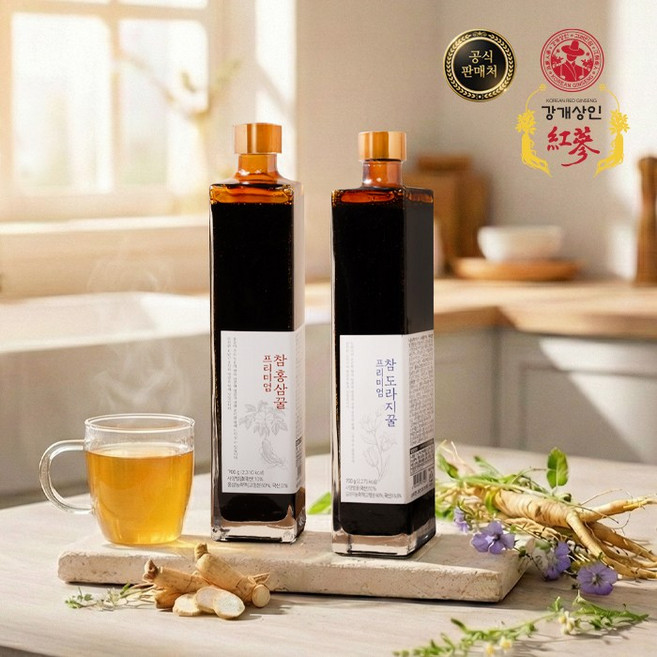 강개상인 참홍삼꿀(700g) 참도라지꿀(700g) 세트 천연벌꿀 자연의 선물, 700g, 2개