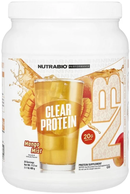 NutraBio 클리어 분리유청단백질 망고 미스트 489g(1.1lb) NutraBio (뉴트라바이오), NutraBio, 클리어 분리유청단백질, 망고 미스트,, 1개, 489g - 쿠팡