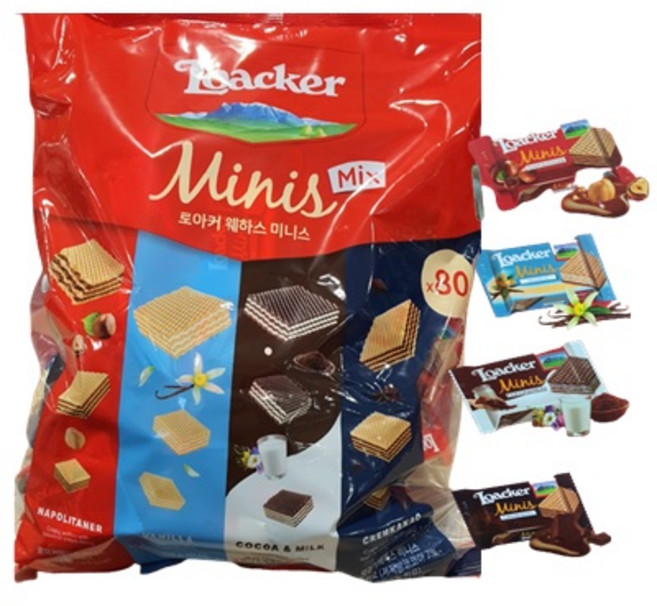 <무료배송+사은품>로아커 웨하스 Loacker minis mix 미니스 믹스 대용량 800g / 개별포장 4가지맛 X 80개 + 미니 손거울증정, 1개
