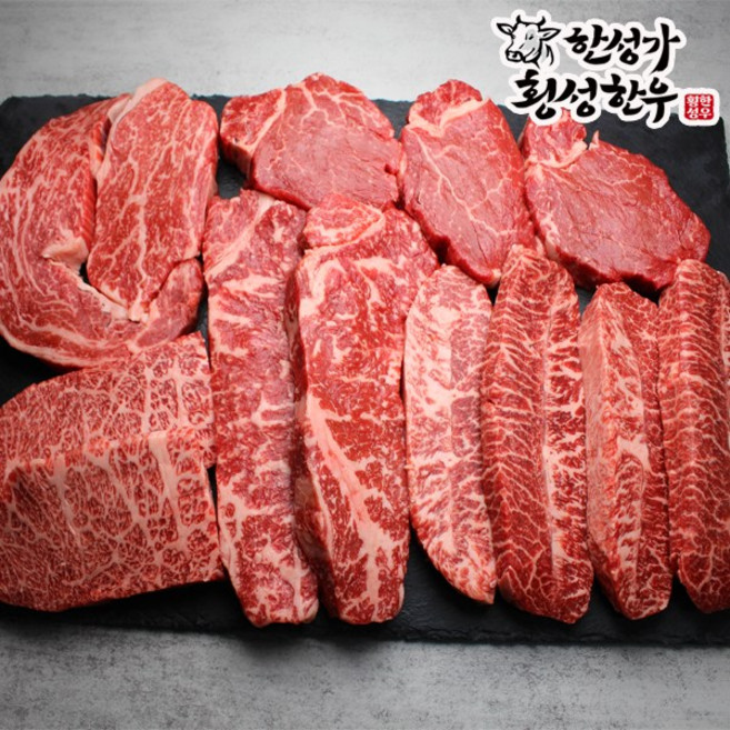 [한성가횡성한우]횡성한우 1+등급 모듬구이 2호 1kg(등심 300g 채끝 300g 특수부위 400g), 1개, 1kg
