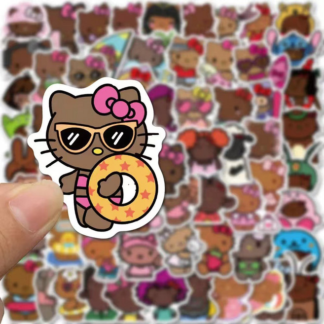 번블랙 산리오 헬로키티 캐릭터 굿즈 스티커 쿠로미 마이멜로디 시나모롤 포챠코, 헬로키티 B, 1개