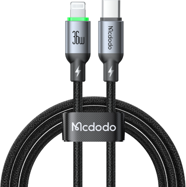 Mcdodo 36W PD 快充 USB-C 轉 Lightning 編織充電傳輸線 適用於 Apple 設備, 黑色, 1, 120