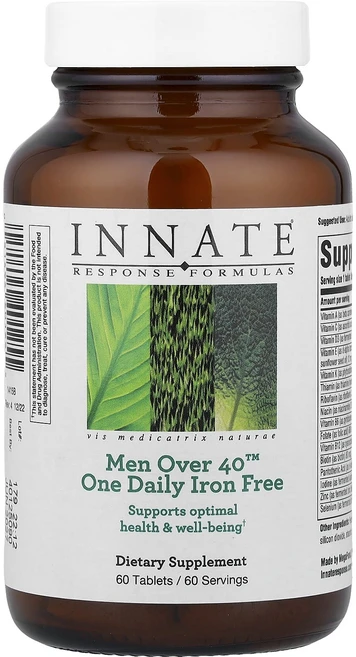 단백질 비타민 철분 마그내슘 칼슘 Innate Response Formulas 남성용 오버 40™ 원 데일리 철분 무함유 60정 고루고루섭취해주세요, 1개 - 쿠팡