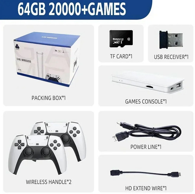 휴대용 레트로 게임기 미니 추억의 TV 게임 콘솔 무선 패드 비디오 M15 스틱 20000 HD 출력 PS1 용 2 인용 64G 휴대용 레트로 게임기 미니 추억의 2인용, 01 M15 64G, 1개