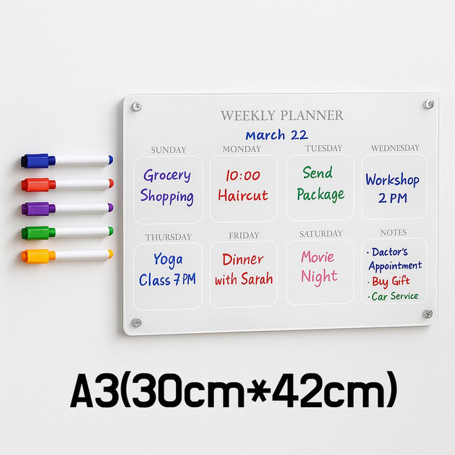 냉장고 자석 메모보드 아크릴보드 마카펜 세트 TABUSY25S5110TM, 주간메모, 1개