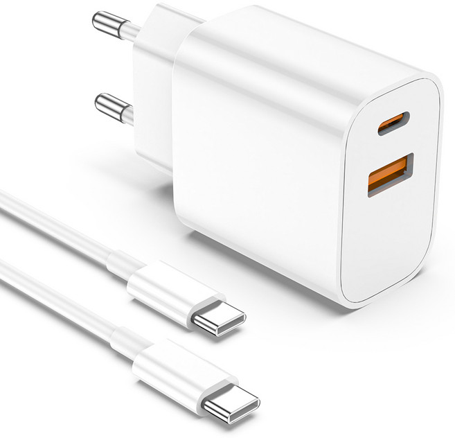 Bolt Wave 아이폰/삼성 전용 고속 충전기 25w 2포트 USB +C타입 (60W C to C 고속 케이블 1.8m 포함), 1세트, 화이트