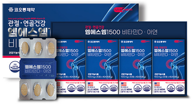 [코오롱제약] 관절연골건강 엠에스엠1500 비타민D 아연 1 000mg x 30정 X 4박스(6개월분) 최신생산제품, 1세트, 120개