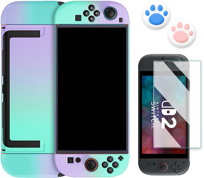 뷰씨 닌텐도 마카롱 풀커버 케이스 + 강화유리필름 + 조이콘 커버 2p, 닌텐도 스위치2, 퍼플블루, 1세트