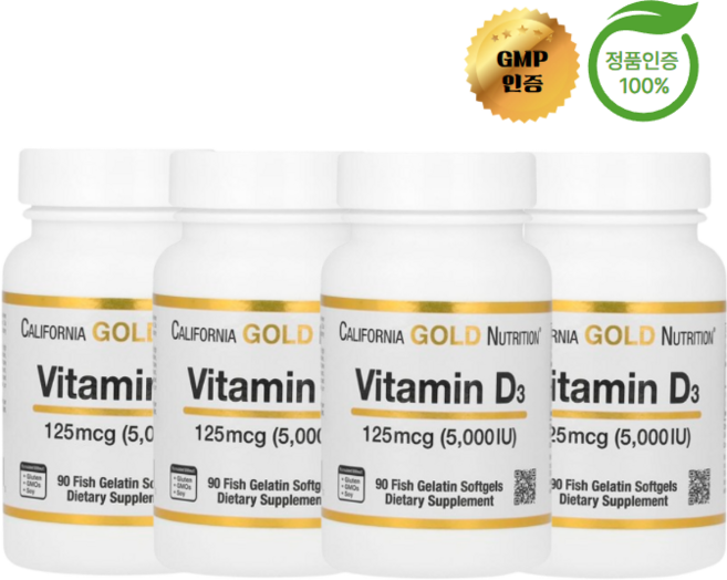 2+2 캘리포니아 골드 뉴트리션 비타민D3 125mcg 5000IU 90정, 4개