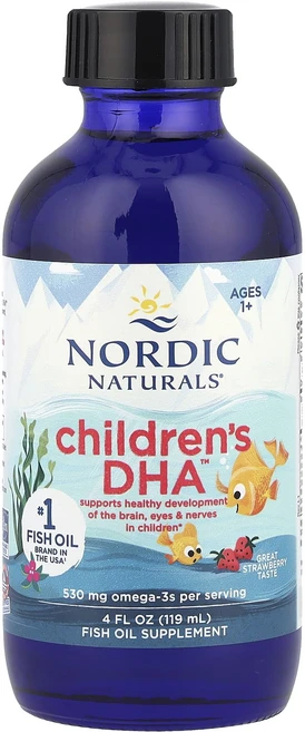 Nordic Naturals 어린이용 DHA 만 1~6세 딸기맛 530mg 119ml(4fl oz)(1/2티스푼당 530mg), NordicNaturals어린이용DHA만16세딸기맛53, 1개, 119ml - 쿠팡