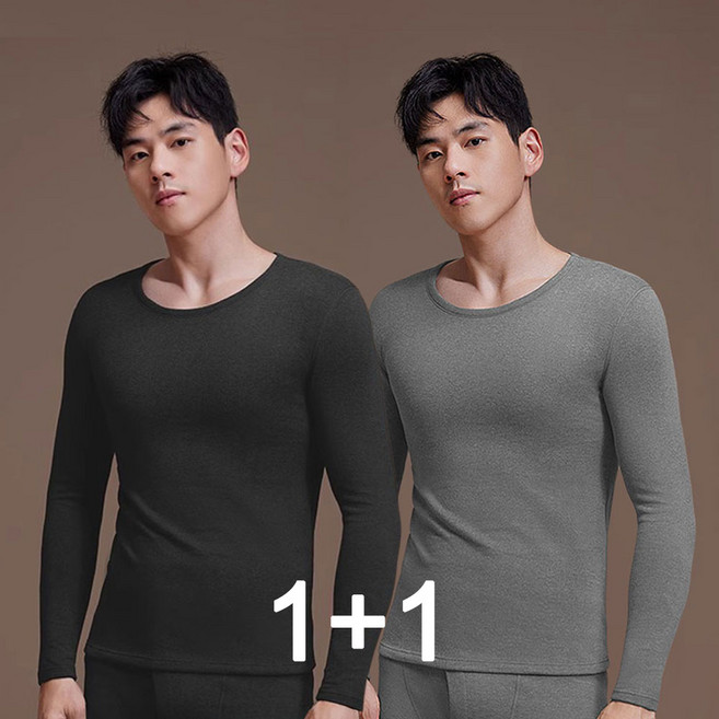 MERAKA 남성용 겨울 내복 상의 1+1 발열 도톰한 보온 무지긴팔티