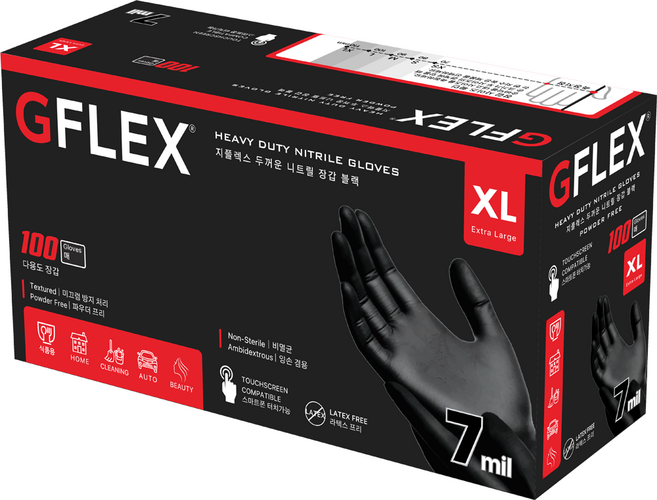 지플렉스 두꺼운 니트릴장갑 블랙 7.0, XL, 1개
