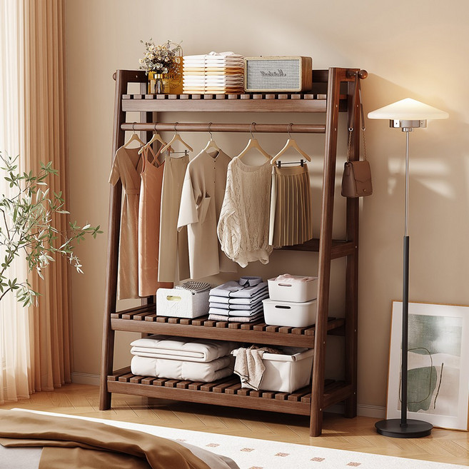 원목 시스템 스탠드 행거 조립식 수납 선반 공간 활용 H N Quality Home, 2단 월넛색