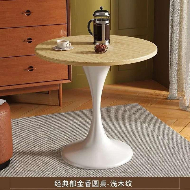 意式輕奢風圓形咖啡桌 80*75CM, 原木色,90*75CM