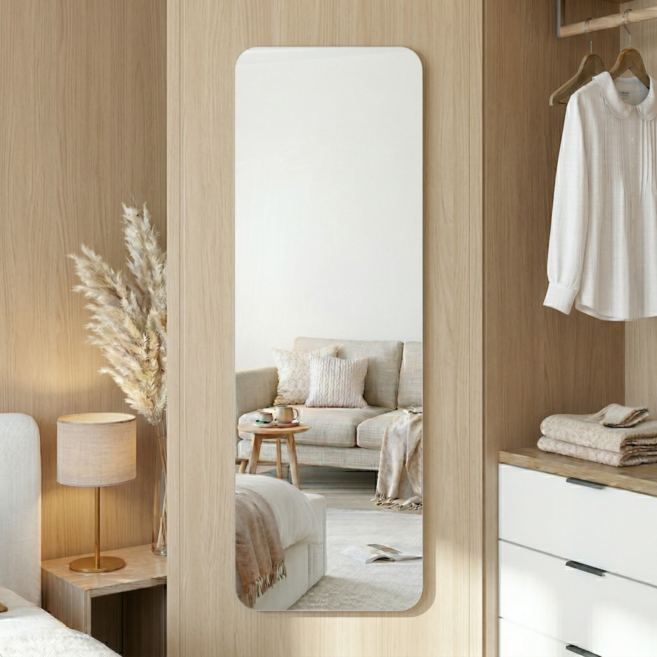 소프트엣지 아크릴 붙이는 전신거울, 화이트 80 x 120cm