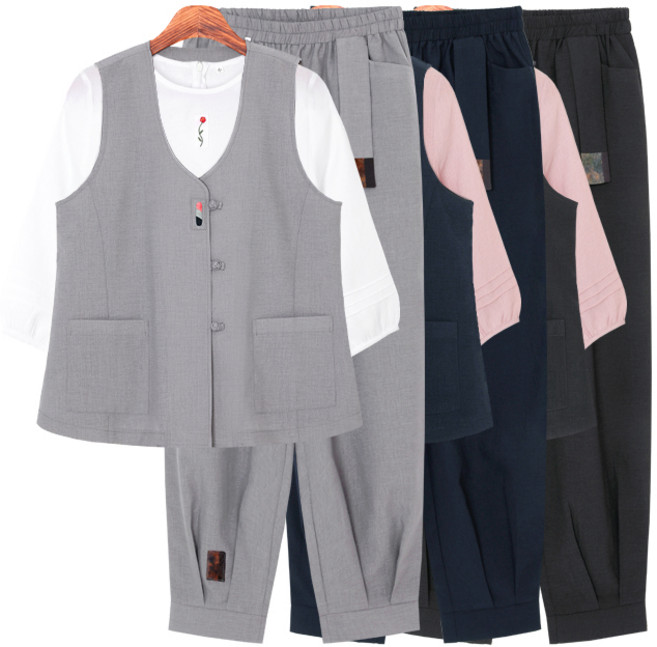 [아리랑의 봄] 청담 린넨혼방 조끼 블라우스 바지 한 벌