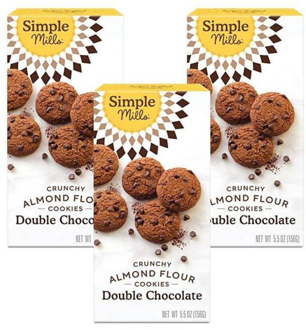 Simple Mills 초콜릿 쿠키 심플 밀스 아몬드 가루 더블 칩 글루텐 프리 및 맛있는 바삭한 코코넛 오일 간식용 포장 형태 변경 가능 5.5온스 3개 묶음, 더블 초콜릿
