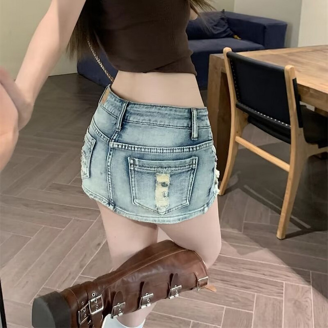 辣妹低腰牛仔短裙 女 夏季超短迷你裙 彈力緊身包臀半身裙