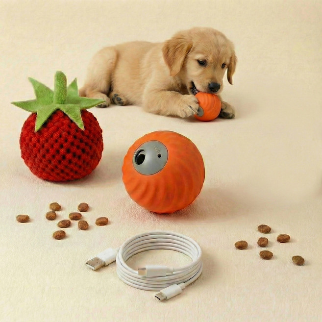 혼반홈 반려동물 장난감 간식 배출기 강아지 고양이 간식놀이 장난감 커버1개 토마토, 1개, 오렌지, 9*8*10CM
