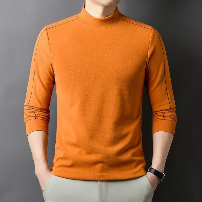 중년 남성 라운드넥 긴팔 티셔츠 봄 가을 아빠 비즈니스룩 캐주얼 코디용 긴팔티 패션 솔리드 남자 반폴라 이너 상의 LJX