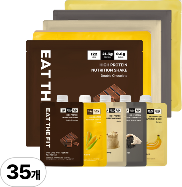잇더핏 단백질 쉐이크 5주플랜 (더블초코맛 1주+옥수수맛 1주+미숫가루맛 1주+흑임자맛 1주+바나나맛 1주), 280g, 5개