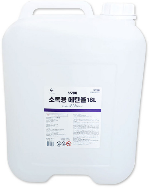 보라미 소독용 에탄올 83% 18L 1통 1박스 알코올 소독용에탄올 소독약 상처 의료용 의약외품 말통, 1개