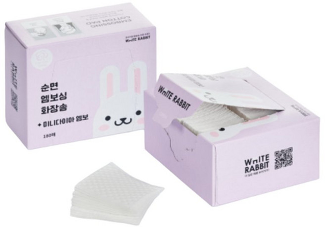 화이트래빗 / 엠보싱 화장솜 / 토끼엠보 / 미니다이아엠보 / 100순면 / 국내제조 / 대용량 배송, 1개