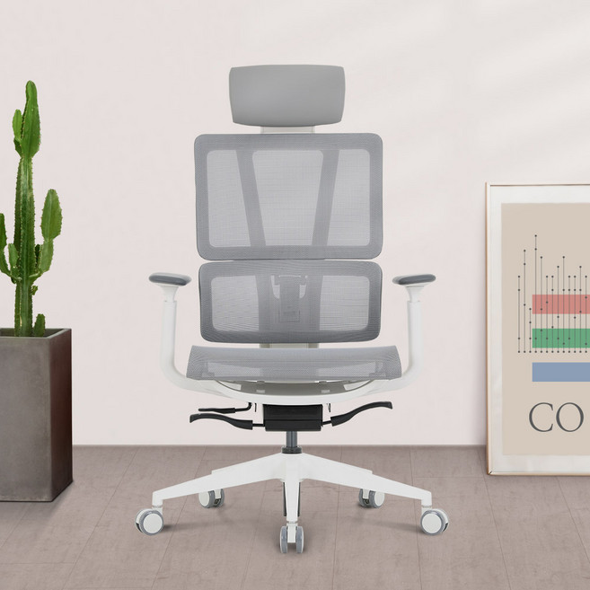 린백 LB256MHA 사무용 사무실 요추 높이조절 팔걸이 공부 학생 컴퓨터 책상 풀 메쉬 의자, LB256MHAW(화이트바디)_그레이
