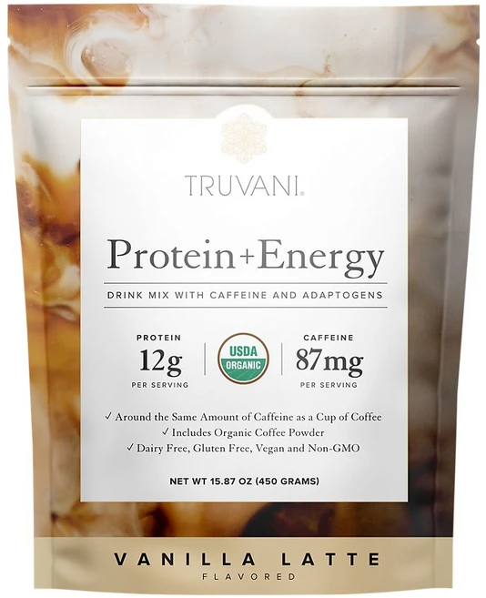 트루바니 비건 프로틴 파우더 프로틴+에너지 바닐라 라떼 450g TRUVANI - 쿠팡