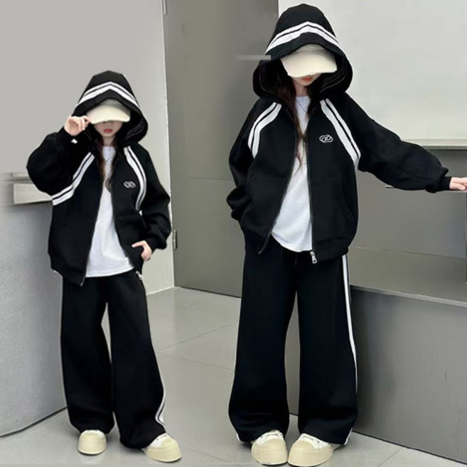 헬로가든 흰줄후드집업 상하복