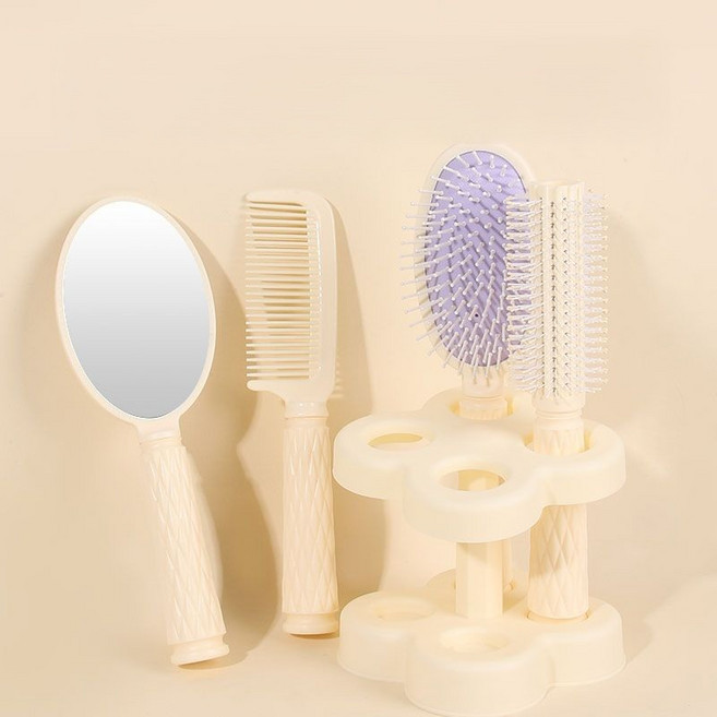 머리 빗는 도구 받침대 거울 빗 4종 세트, 1개, 하양