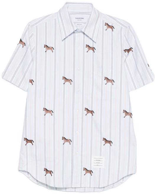 톰 브라운 홀스 자수 스트라이프 새틴 셔츠