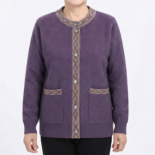 여성 라운드넥 사이드 스퀘어 포켓 중장년층 가디건