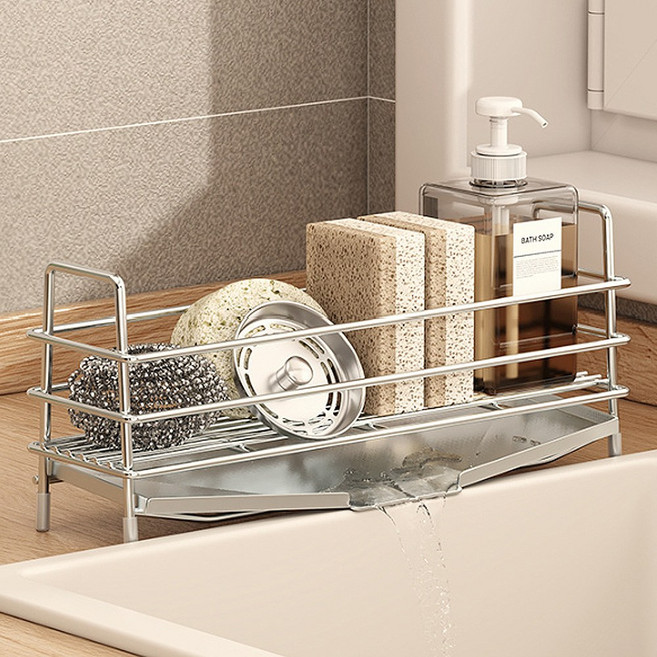 공유 올스텐304 물빠짐 싱크대 와이드 주방 수세미거치대, 1개, 실버