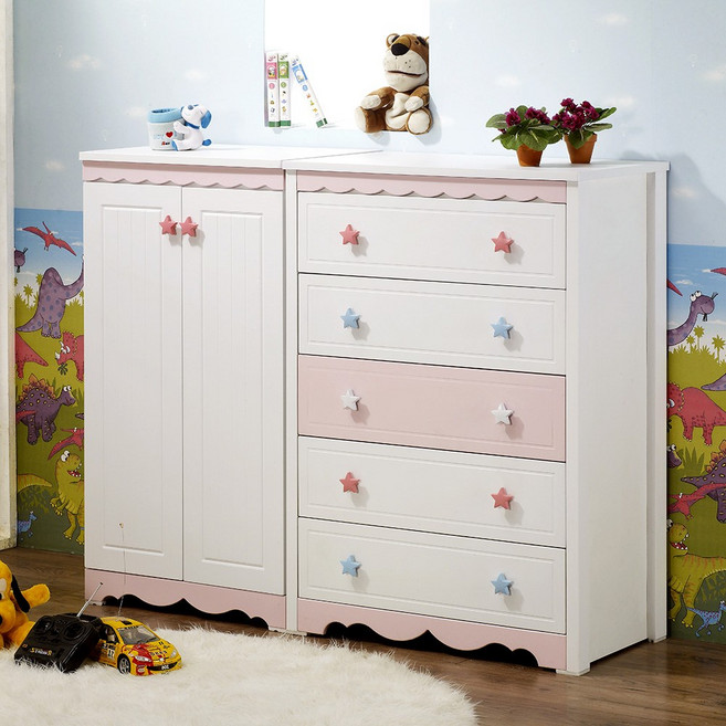 미자크 파스텔 수납장+5단서랍장세트 / 베이비옷장 아기옷장 키즈 출산준비 유아가구 1200 1600, 핑크화이트, 파스텔 수납장+5단(800), 1개