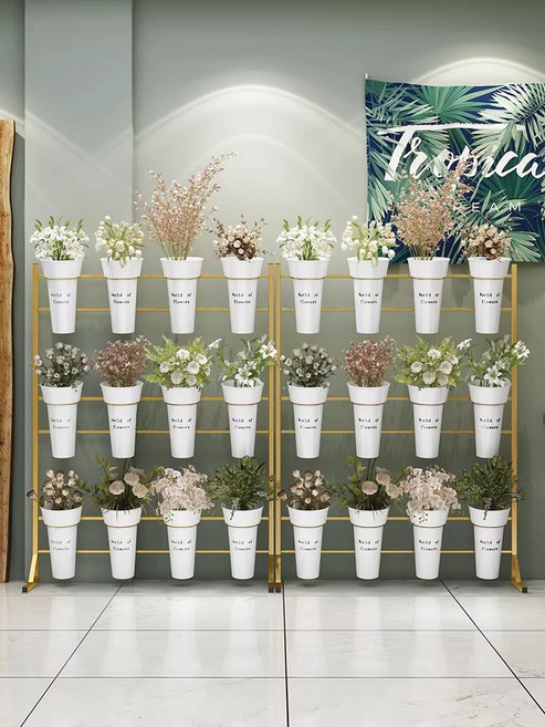 화분 정리대 꽃집 진열대 꽃 스탠드 선반 매대 전시대, 1개, 1줄 2개 3층 금색 프레임 대