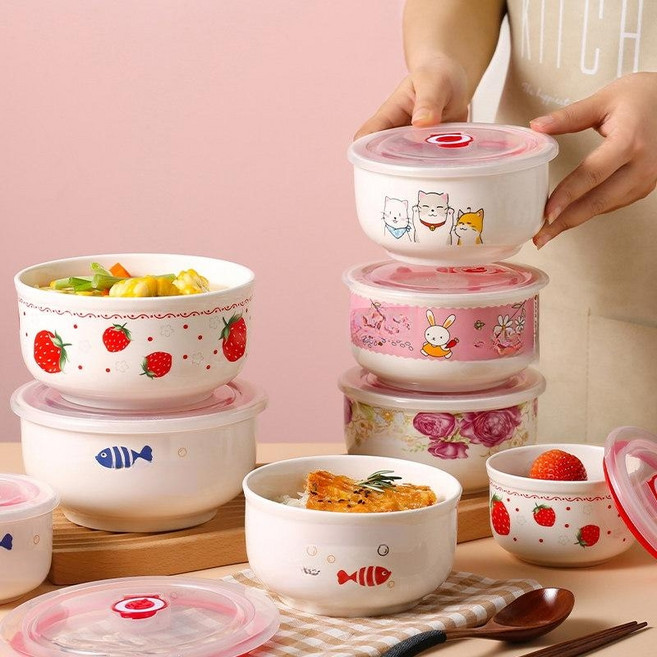 DOA 세라믹 밀폐 용기 전자레인지용기 계란찜 용기, 6인치 테디베어 2개