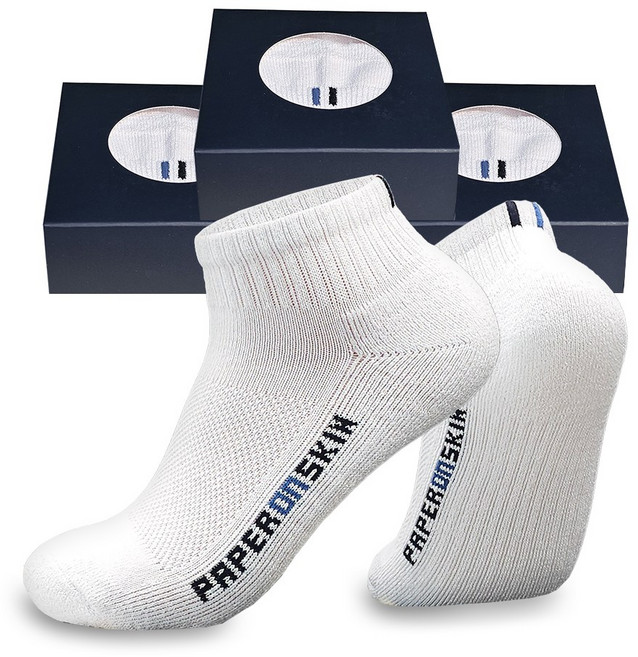 프레쉬핏 종이섬유 쿠션 단목 스포츠양말 논슬립 골프 러닝 헬스 빅사이즈, 남성(255-275), 3켤레, 화이트