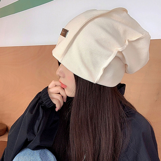 얼굴소멸 루즈핏 팔각 비니 금속 패치 비니 빅사이즈 얇은 두건 대두 빅사이즈 모자