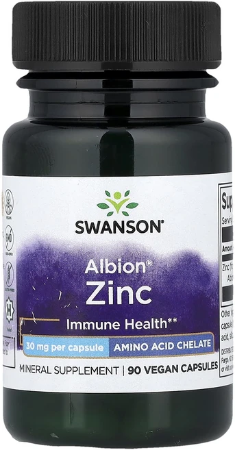 단백질 비타민 철분 마그내슘 칼슘 Swanson Albion® 아연 30mg 베지 캡슐 90정 고루고루섭취해주세요, SwansonAlbion아연30mg베지캡슐90정, 1개 - 쿠팡