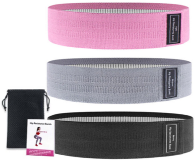 하체운동 힙업 스쿼트 탄력밴드 미끄럼 방지 근육 힙밴드 3종 세트+매쉬 수납 파우치, 1개