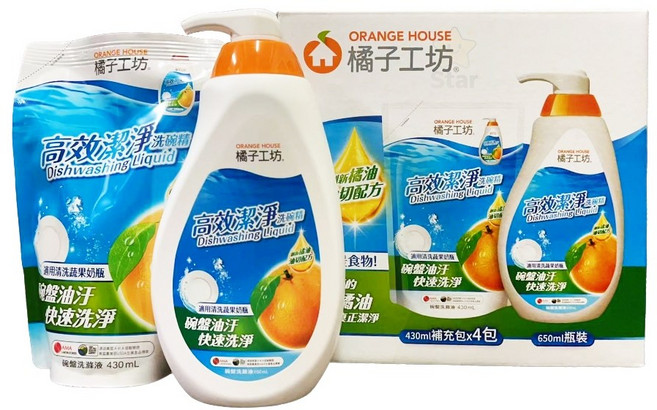 橘子工坊 高效潔淨洗碗精補充包 650毫升, 1個