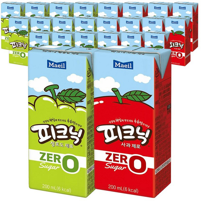 [더음료]매일유업 피크닉 제로 사과 200ml 12개 + 청포도 200ml 12개