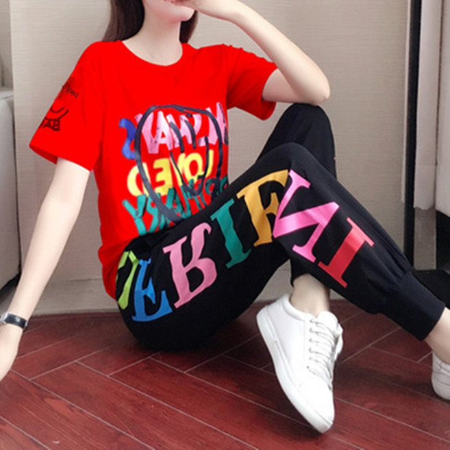 에어로빅복 줌바댄스복 줌바복 방송댄스복 댄스복, 2XL(82.5kg 이하 권장), 투피스(빨간 상의+검은 바지), 투피스(빨간 상의+검은 바지)