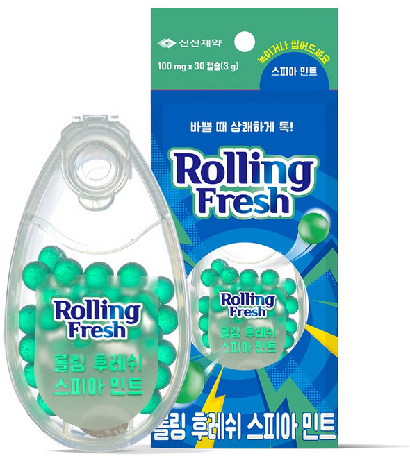 신신제약 롤링후레쉬 스피아민트 30pcs 입냄새 구취 제거제 구강 세정제 민트볼, 10개, 3g