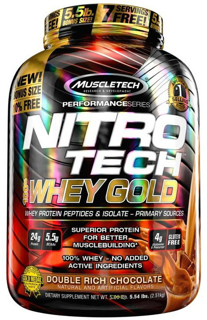 Muscletech Health NITRO TECH GOLD分離乳清蛋白粉, Double Rich Chocolate, 2.27kg, 1罐