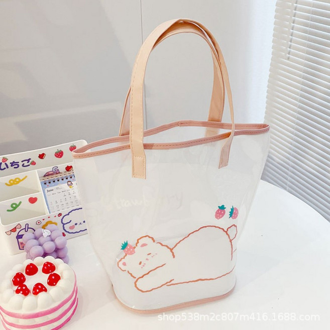 흰둥둥 초등학생 수영가방 생존수영 비치백 매쉬 세면도구 목욕 해변 귀여운 투명 젤리 가방