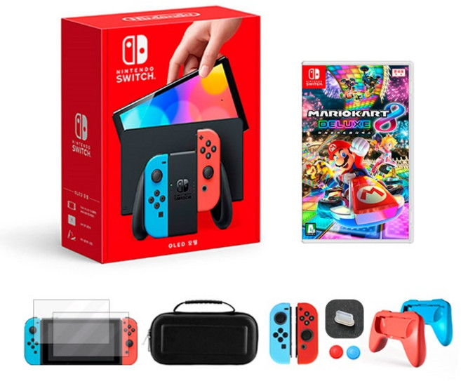 닌텐도 스위치 OLED, OLED 네온+마리오 카트8+스위치 악세사리 세트