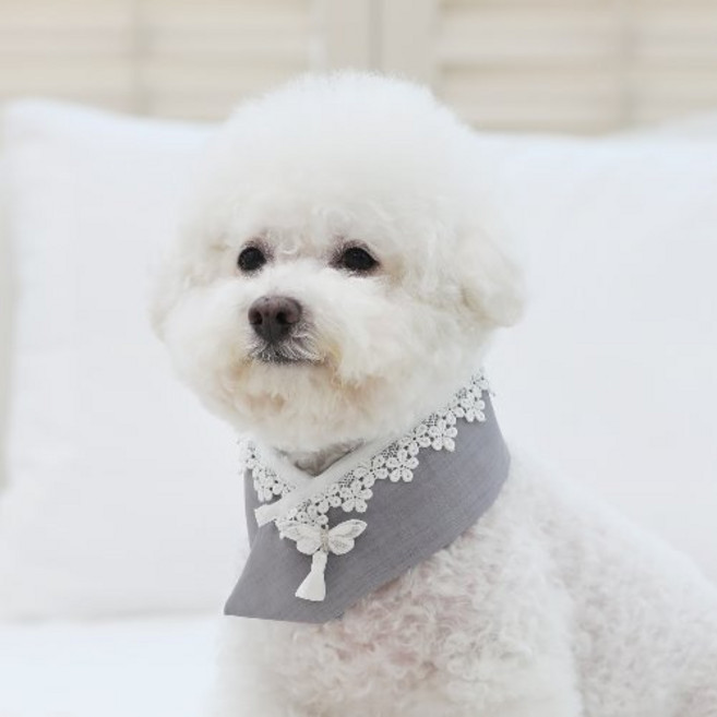 강아지 고양이용 설날 설빔 추석 한복 목도리 스카프 미르 한복 케이프, 1개, 은회색