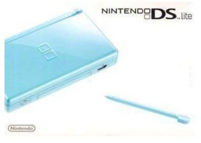 충전기가 있는 닌텐도 DS 라이트 콘솔 파우더 블루 갱신, 1개